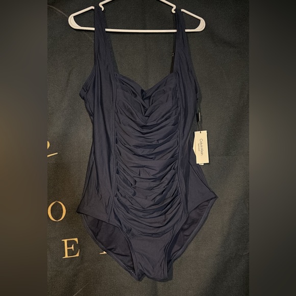 Calvin Klein Pleated-Front One Piece Swimsuit - Picture 2 of 5